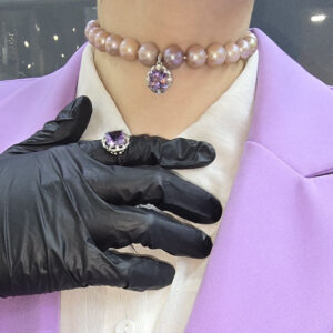 Гарнитур Pearl amethyst - колье, пуссеты и кольцо